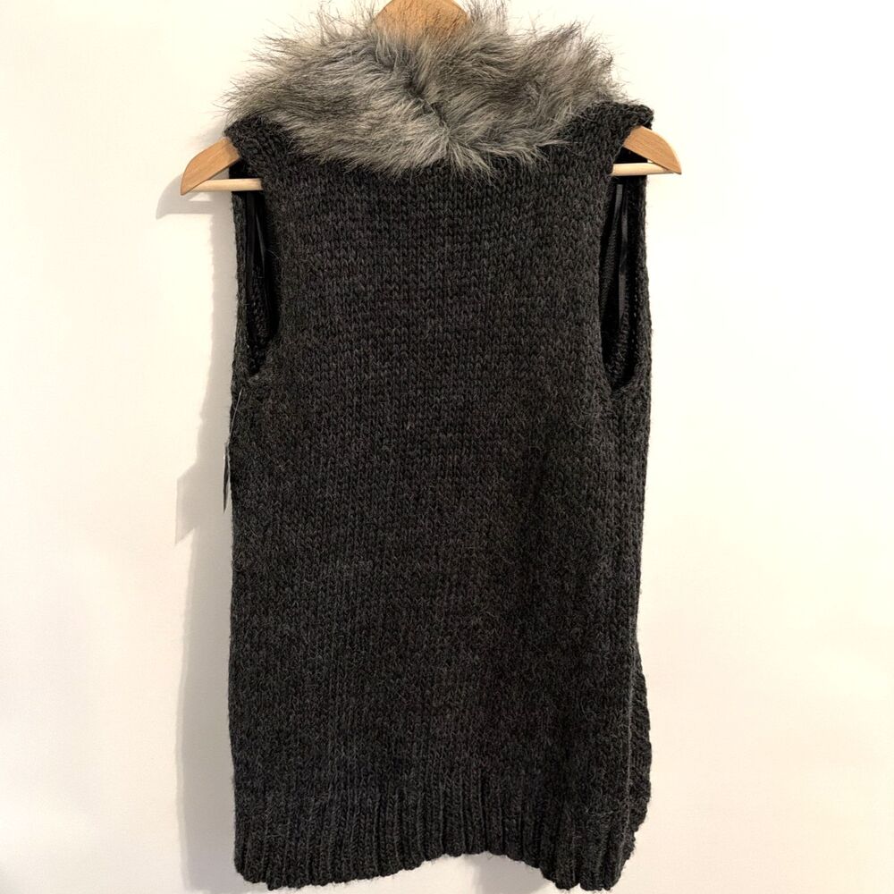 Alpaca Wool Faux Fur Collar Sweater Vest Womens S Mob Wife Western Rodeo Boho - Picture 4 of 10
